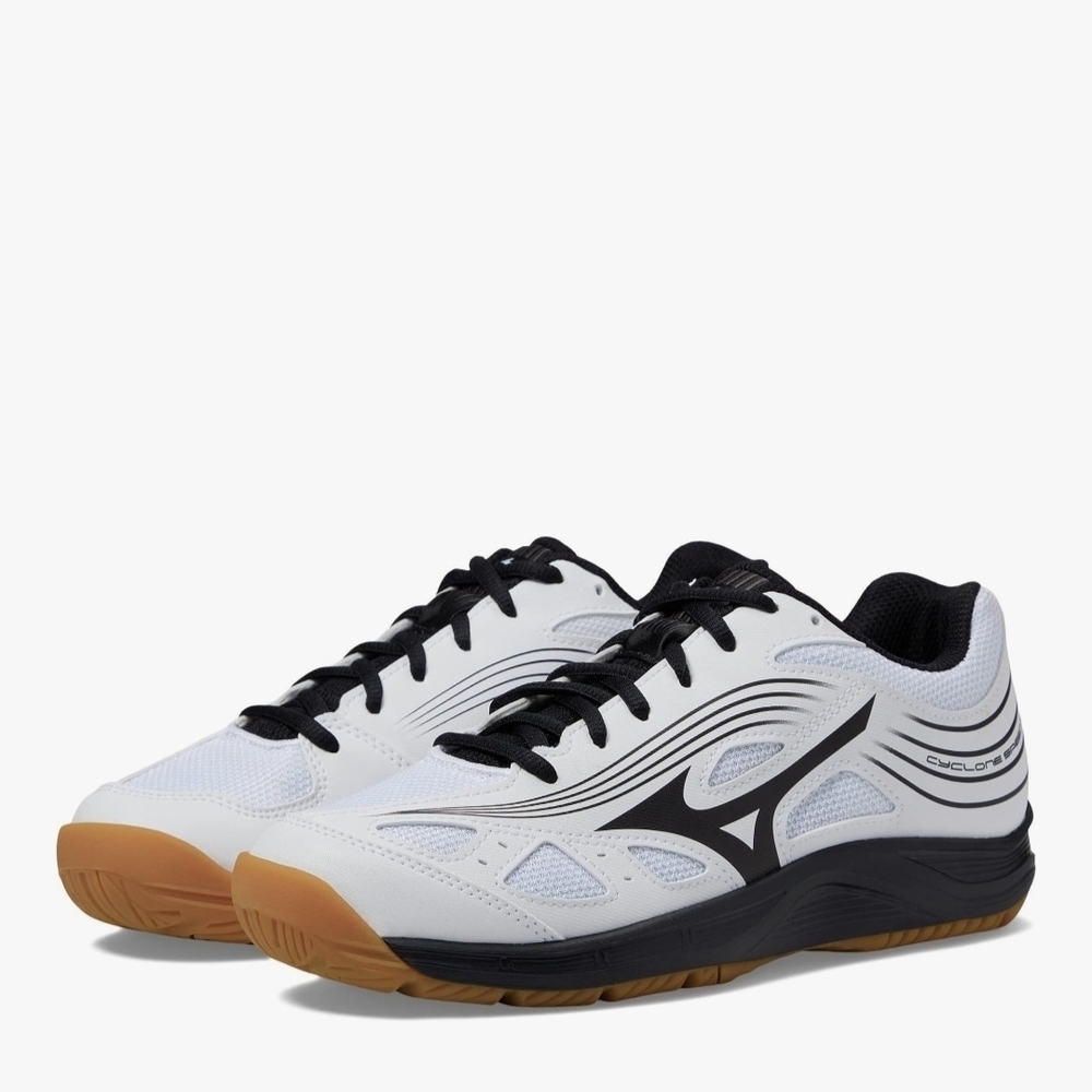 Mizuno Womens  White and Black Athletic Shoes with Tan Soles-court Shoe